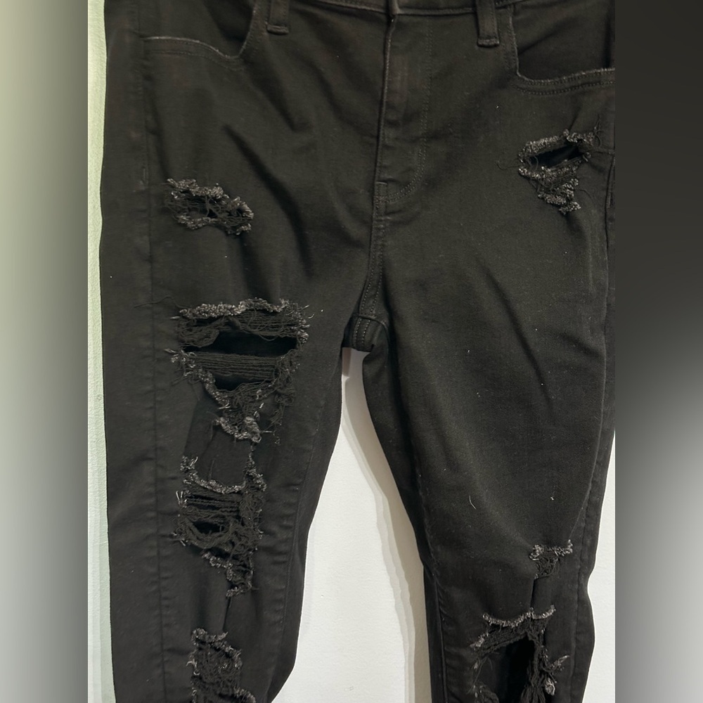 AMERICAN EAGLE WOMENS DREAM STRETCH JEGGING DESTROYED BLACK 10L/30W - Picture 9 of 9